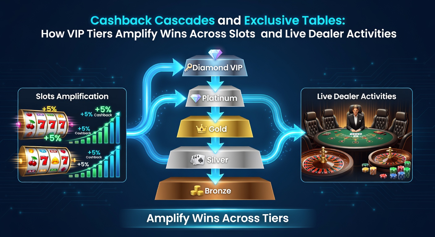 Grafiek die cashback percentages en VIP-tier voordelen toont in Nederlandse online casinos, met pijlen die cascades illustreren