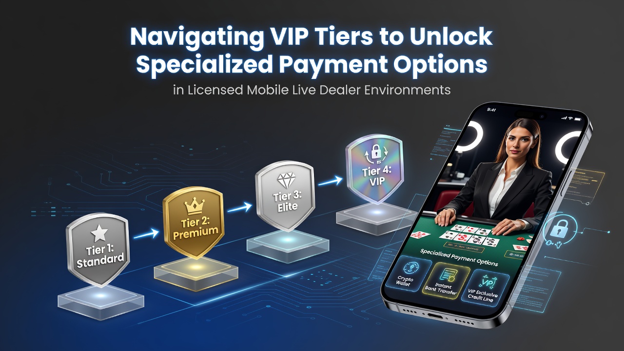 Mobiele live dealer interface met VIP-status indicatoren en betalingsopties op een tablet