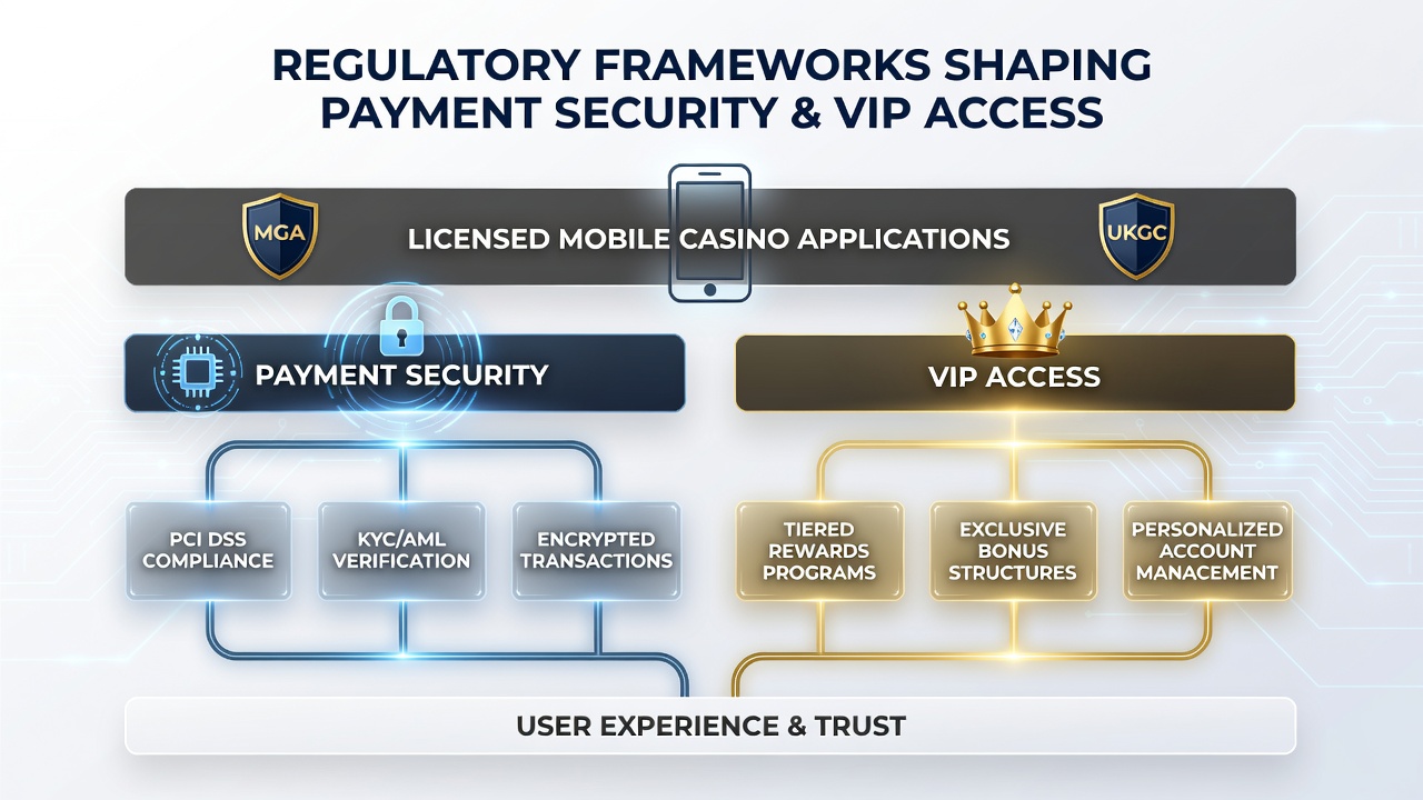 Weergave van VIP-lounges in mobiele casino apps met beveiligde toegangscontroles en compliance checks